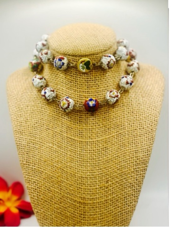 Jewelry - Vintage Cloisonné Bead Chain Necklace
